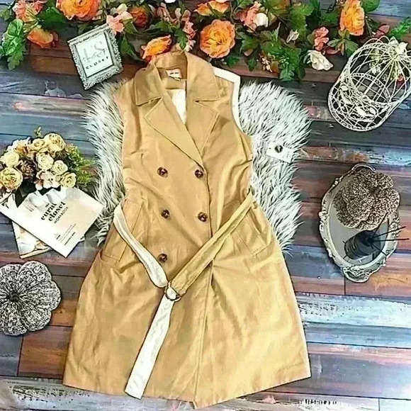 NWT Nine West ColorBlock Dual Tone Poplin Long Trench Old Money Coat Vest - Picture 5 of 12